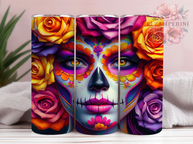 Day of the Dead Sugar Skull Tumbler Wrap, Sugar Skull Mug, Calavera Latina Art, 20Oz Tumbler Wrap, Sublimation Design, Floral Skull Print, Mexican Heritage Drinkware Sublimation Li Zamperini 