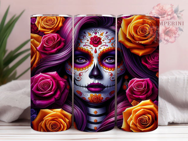 Day of the Dead Sugar Skull Tumbler Wrap, Sugar Skull Mug, Calavera Latina Art, 20Oz Tumbler Wrap, Sublimation Design, Floral Skull Print, Mexican Heritage Drinkware Sublimation Li Zamperini 