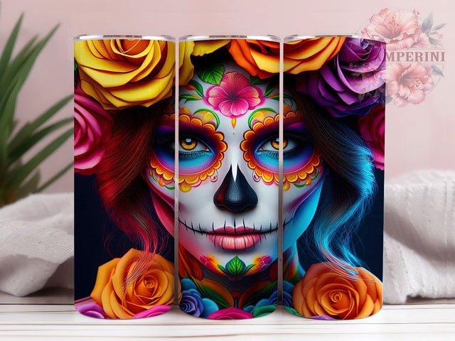 Day of the Dead Sugar Skull Tumbler Wrap, Sugar Skull Mug, Calavera Latina Art, 20Oz Tumbler Wrap, Sublimation Design, Floral Skull Print, Mexican Heritage Drinkware Sublimation Li Zamperini 