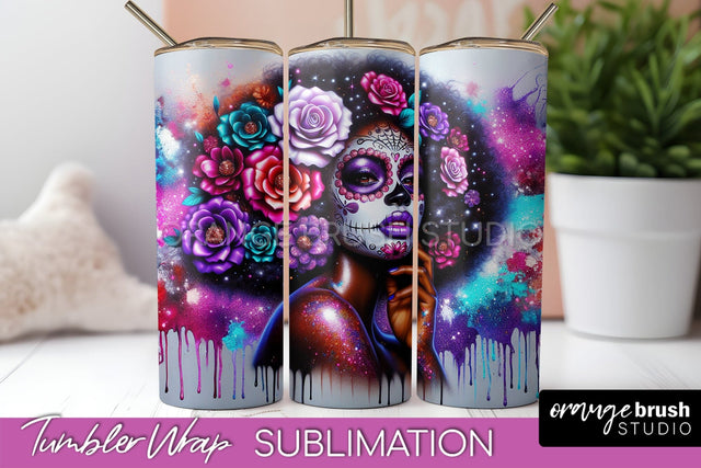 Day of the Dead Tumbler Wrap - Catrina Tumbler Sublimation Sublimation OrangeBrushStudio 