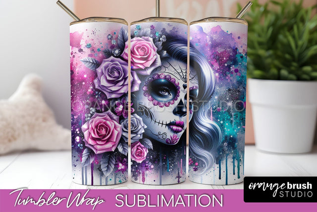 Day of the Dead Tumbler Wrap - Catrina Tumbler Sublimation Sublimation OrangeBrushStudio 