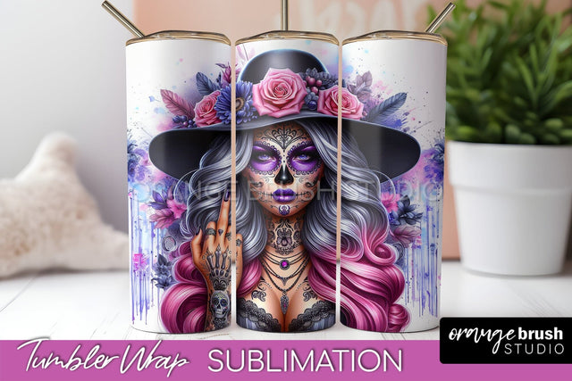 Day of the Dead Tumbler Wrap - Catrina Tumbler Sublimation Sublimation OrangeBrushStudio 