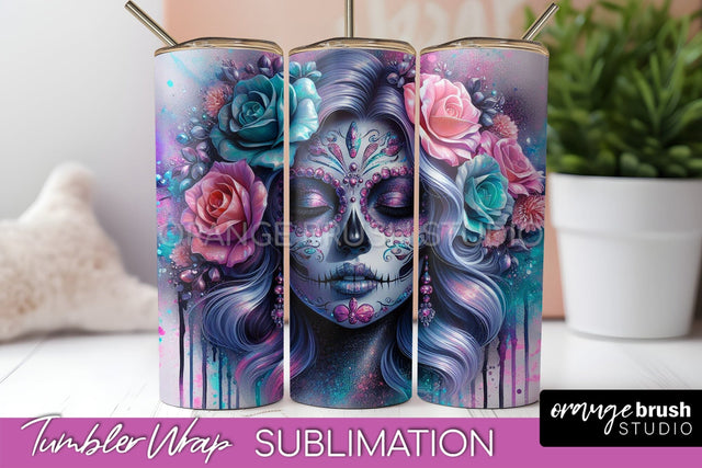 Day of the Dead Tumbler Wrap - Catrina Tumbler Sublimation Sublimation OrangeBrushStudio 
