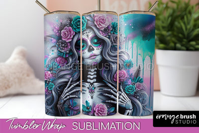 Day of the Dead Tumbler Wrap - Catrina Tumbler Sublimation Sublimation OrangeBrushStudio 