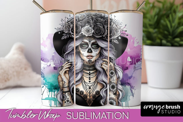 Day of the Dead Tumbler Wrap - Catrina Tumbler Sublimation Sublimation OrangeBrushStudio 