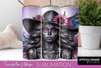 Day of the Dead Tumbler Wrap - Catrina Tumbler Sublimation Sublimation OrangeBrushStudio 