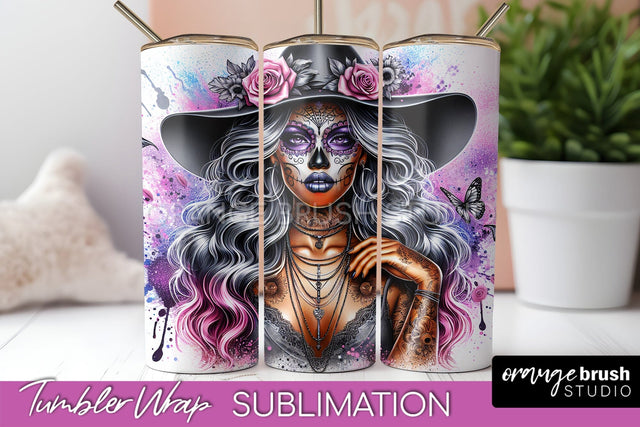 Day of the Dead Tumbler Wrap - Catrina Tumbler Sublimation Sublimation OrangeBrushStudio 