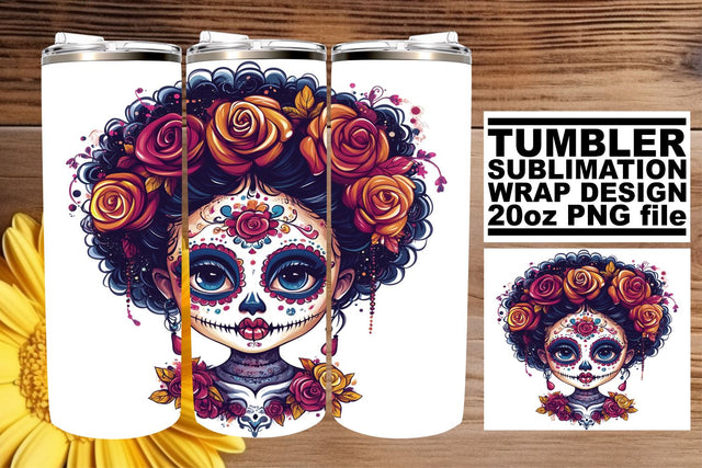 Day of the Dead Watercolor Design – 20oz Tumbler Wrap Sublimation afrosvg 