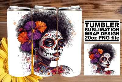 Day of the Dead Watercolor Tumbler – 20oz Design Sublimation afrosvg 