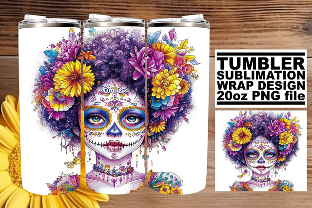 Day of the Dead Watercolor Wrap – 20oz Tumbler Design Sublimation afrosvg 