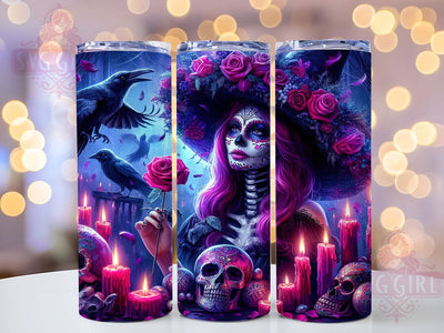 Day of the Dead Witch Skeleton Tumbler, Skeleton Witch Wrap, Halloween Cup Design, Gothic 20oz Drinkware, Sugar Skull Tumbler, Spooky Sublimation Wrap, Witchy Skeleton Art Sublimation SvggirlplusArt 