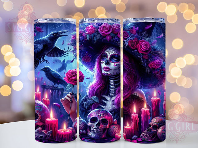 Day of the Dead Witch Skeleton Tumbler, Skeleton Witch Wrap, Halloween Cup Design, Gothic 20oz Drinkware, Sugar Skull Tumbler, Spooky Sublimation Wrap, Witchy Skeleton Art Sublimation SvggirlplusArt 