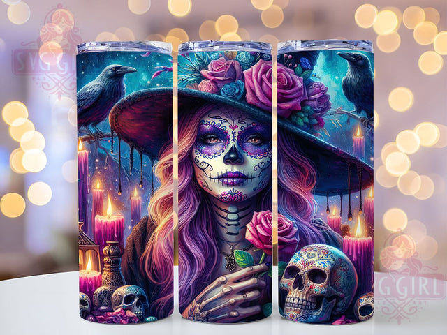 Day of the Dead Witch Skeleton Tumbler, Skeleton Witch Wrap, Halloween Cup Design, Gothic 20oz Drinkware, Sugar Skull Tumbler, Spooky Sublimation Wrap, Witchy Skeleton Art Sublimation SvggirlplusArt 
