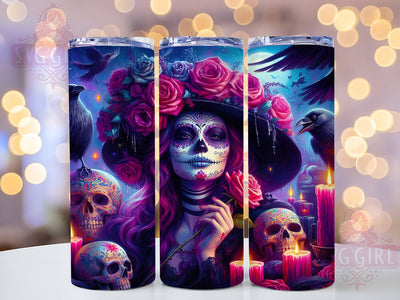 Day of the Dead Witch Skeleton Tumbler, Skeleton Witch Wrap, Halloween Cup Design, Gothic 20oz Drinkware, Sugar Skull Tumbler, Spooky Sublimation Wrap, Witchy Skeleton Art Sublimation SvggirlplusArt 