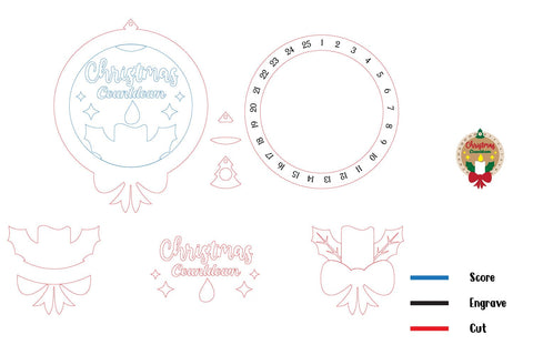 Day Until Christmas Countdown Calendar Laser Cut, Advent Calendar Laser cut files SVG zafrans studio 
