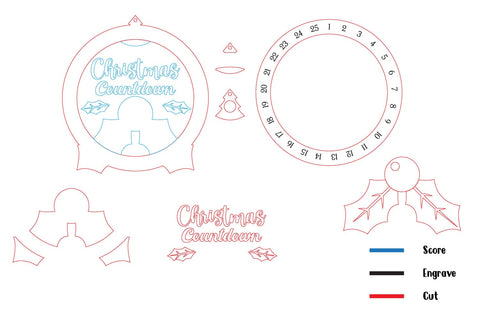 Day Until Christmas Countdown Calendar Laser Cut, Advent Calendar Laser cut files SVG zafrans studio 