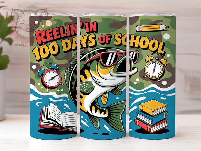 Days Fishing School Tumbler, School Celebration, Fishing Theme, Classroom Fun, Teacher Humor, 20Oz Tumbler, Sublimation Wrap Sublimation Lara' s Designs 