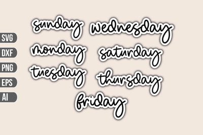 Days of the Week Week Stickers SVG shah alam 