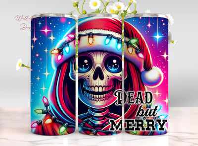 Dead But Merry Tumbler Wrap PNG, Christmas Skull Sublimation Design, Santa Skeleton Digital Download Sublimation WillowSageDesign 