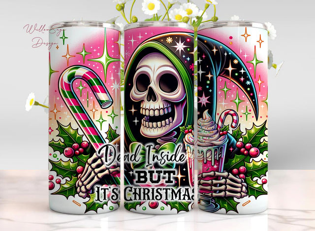 Dead But Merry Tumbler Wrap PNG, Christmas Skull Sublimation Design, Santa Skeleton Digital Download Sublimation WillowSageDesign 