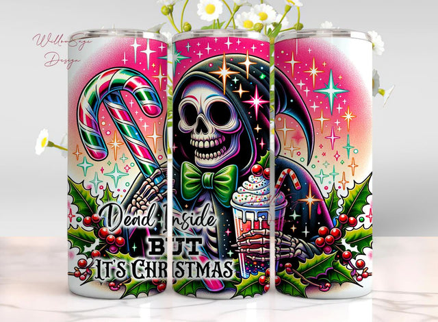 Dead But Merry Tumbler Wrap PNG, Christmas Skull Sublimation Design, Santa Skeleton Digital Download Sublimation WillowSageDesign 