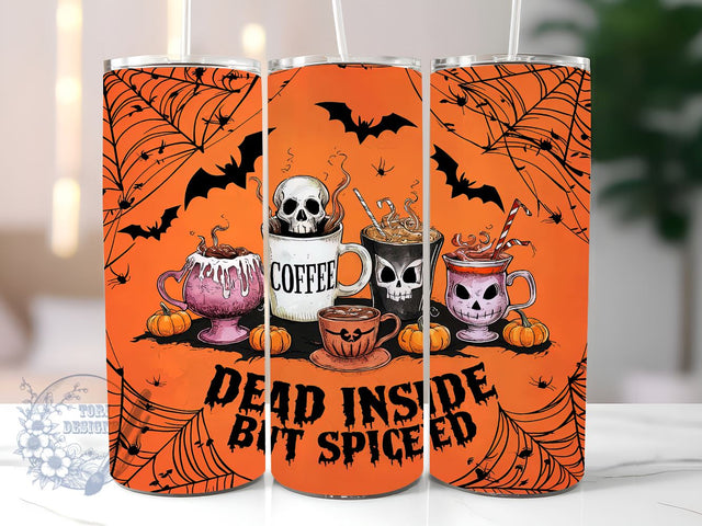 Dead Inside But Spiced 20oz Skinny Tumbler, Coffee Skull Tumbler Png, Straight & Tapered Tumbler Wrap, Instant Digital Download Sublimation ToriDesigns 