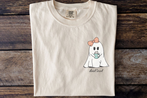 Dead Tired Ghost SVG for Cricut, Cute Ghost with Coffee PNG for Stickers, Sublimation, TShirts, Coffee Lover Halloween Sticker SVG Designing Digitals 