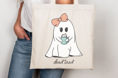 Dead Tired Ghost SVG for Cricut, Cute Ghost with Coffee PNG for Stickers, Sublimation, TShirts, Coffee Lover Halloween Sticker SVG Designing Digitals 