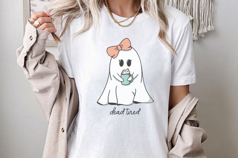 Dead Tired Ghost SVG for Cricut, Cute Ghost with Coffee PNG for Stickers, Sublimation, TShirts, Coffee Lover Halloween Sticker SVG Designing Digitals 