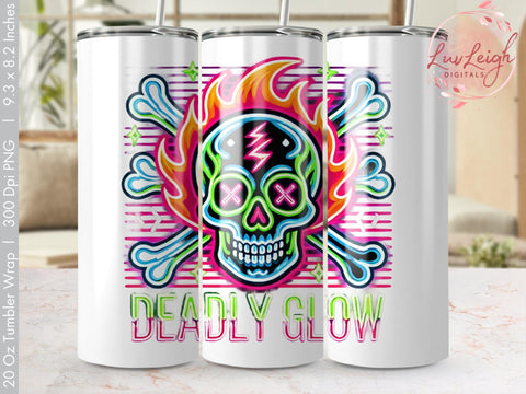 Deadly Glow Halloween Skull Tumbler wrap Sublimation PNG Sublimation Luvleigh Digitals 