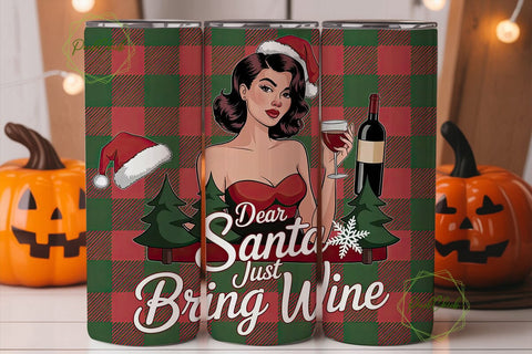 Dear Santa Bring Wine Tumbler Wrap Sublimation PixelChick 