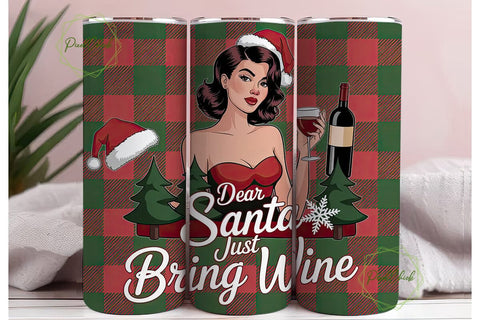 Dear Santa Bring Wine Tumbler Wrap Sublimation PixelChick 