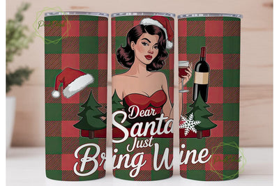 Dear Santa Bring Wine Tumbler Wrap Sublimation PixelChick 