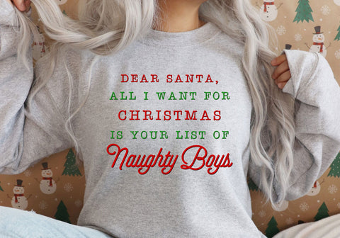 Dear Santa Naughty Boys | Christmas Wish List Typography PNG | Holiday Humor Design Sublimation Print Perfect Design Shop 
