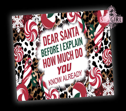 Dear Santa Tumbler, Christmas Drinkware, Funny Holiday Gift, 20oz Sublimation, PNG Design, Santa Gift, Holiday Humor Tumbler, Festive Drinkware Sublimation SvggirlplusArt 