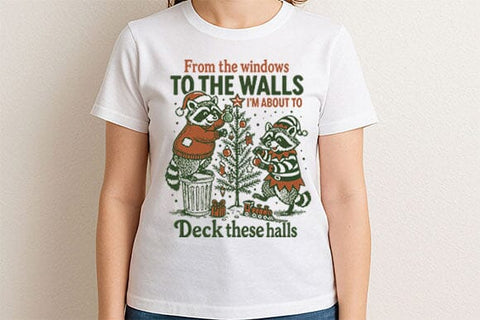 Deck These Halls Raccoon Christmas PNG SVG BillahCrafts 