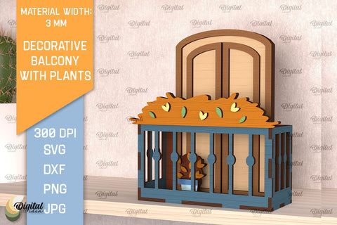 Decorative Balconies With Plants Laser Cut Bundle SVG Evgenyia Guschina 
