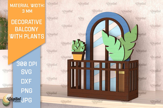 Decorative Balcony With Plants Laser Cut. Home Decor SVG SVG Evgenyia Guschina 