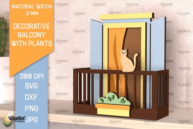 Decorative Balcony With Plants Laser Cut. Home Decor SVG SVG Evgenyia Guschina 