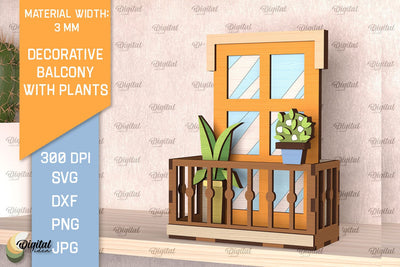 Decorative Balcony With Plants Laser Cut. Home Decor SVG SVG Evgenyia Guschina 