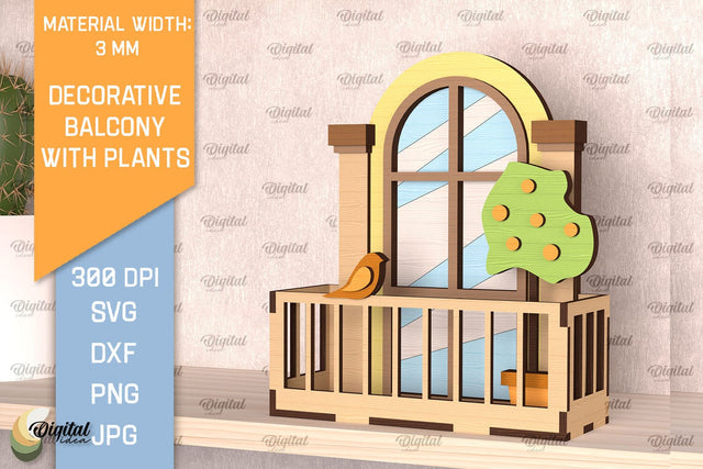 Decorative Balcony With Plants Laser Cut. Home Decor SVG SVG Evgenyia Guschina 