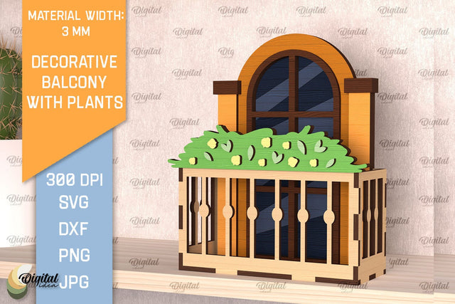 Decorative Balcony With Plants Laser Cut. Home Decor SVG SVG Evgenyia Guschina 