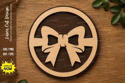 Decorative Bow Ribbon Circle Laser Cut SVG File SVG Regulrcrative 