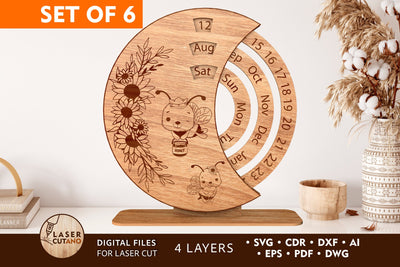 Decorative Calendar Set Template, Laser Cut Files SVG LaserCutano 