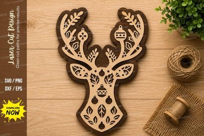 Decorative Deer Skull Laser Cut SVG Design SVG Regulrcrative 