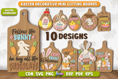 Decorative Easter Boards Bundle | Decorative Cutting Board | Mini Cutting Board | CNC Files SVG The T Store Design 