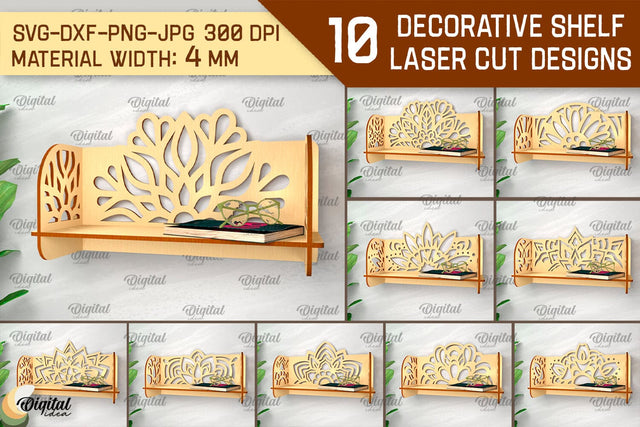 Decorative Flower Wall Shelfs Laser Cut Bundle SVG Evgenyia Guschina 