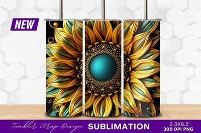 Decorative gold sunflower artistic illustration tumbler png Sublimation Regulrcrative 