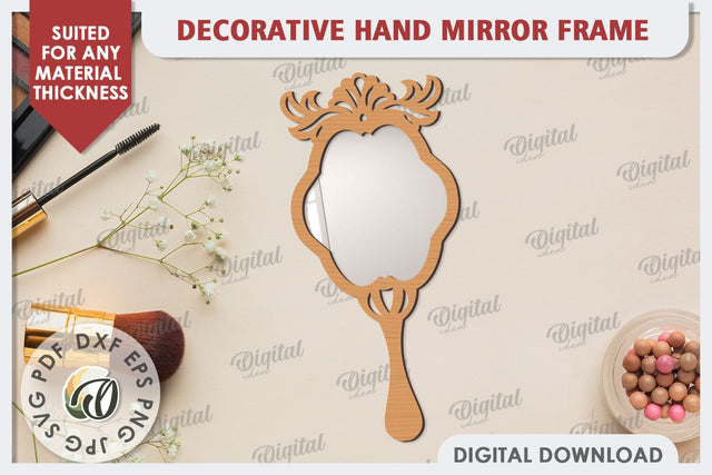 Decorative Hand Mirror Frame Laser Cut. Mirror Frame SVG SVG Evgenyia Guschina 