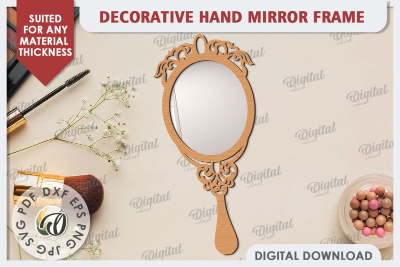 Decorative Hand Mirror Frame Laser Cut. Mirror Frame SVG SVG Evgenyia Guschina 